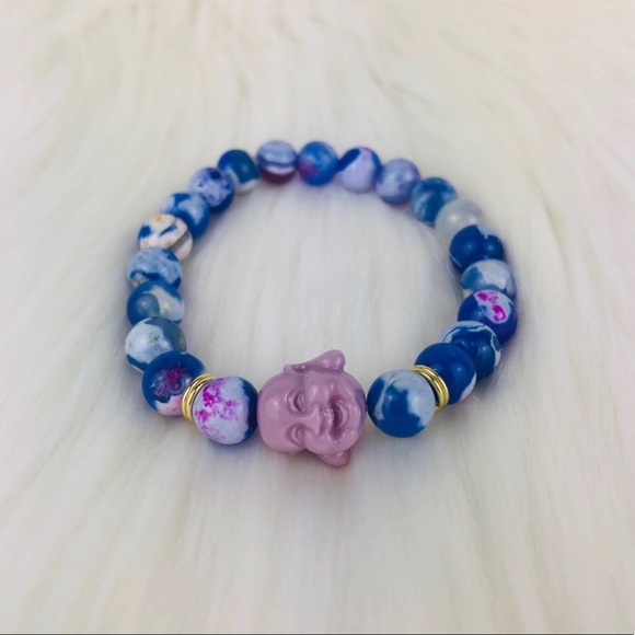 GEMSTONE | Fire Agate Buddha Beaded Bracelet - Picture 2 of 2